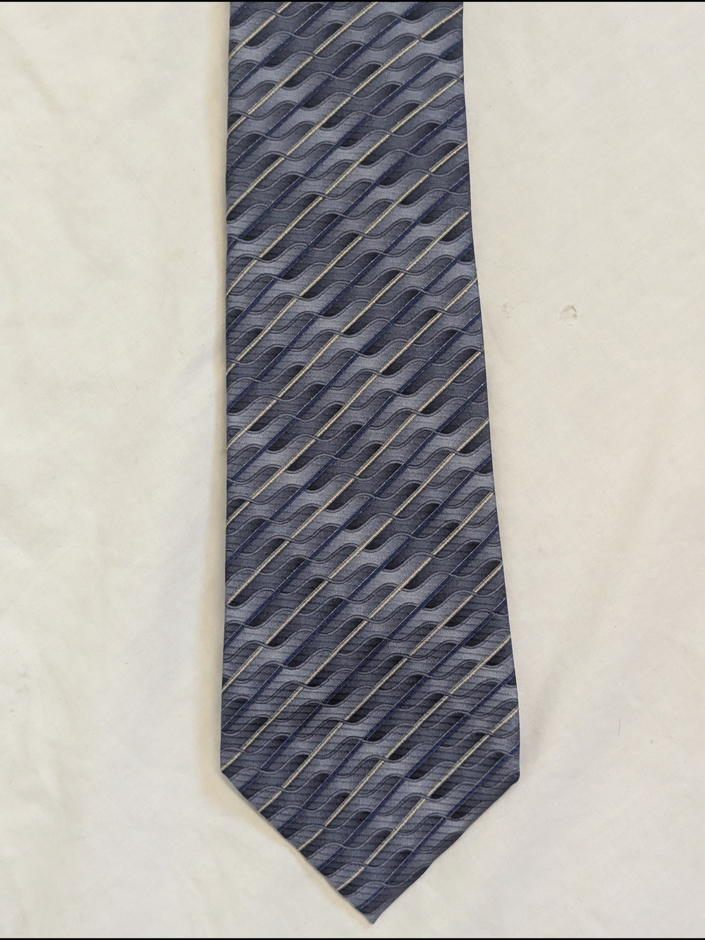 Men's Navy Wave Pattern Silk Tie French Made Silk